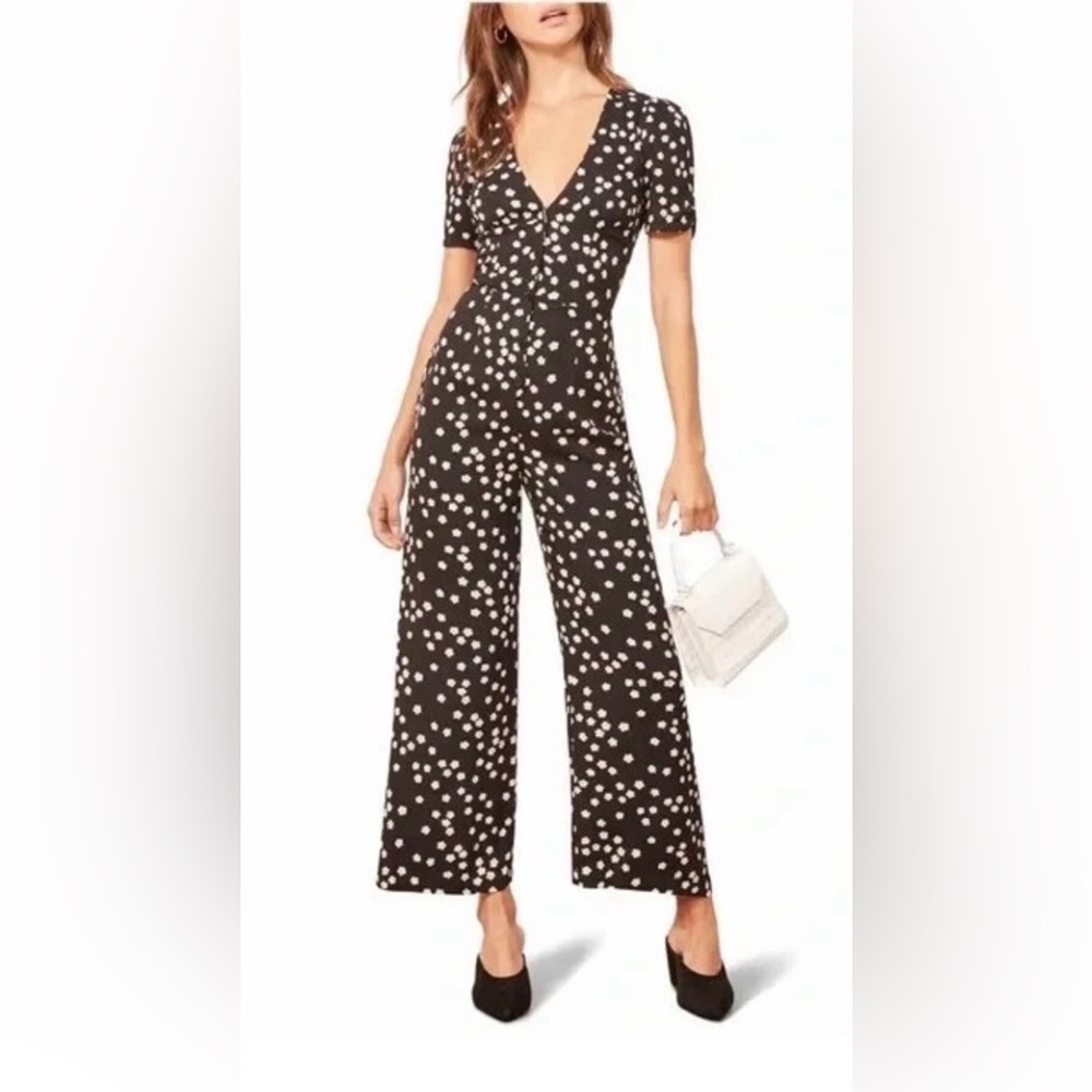 Reformation Black and White Flower Jumpsuit